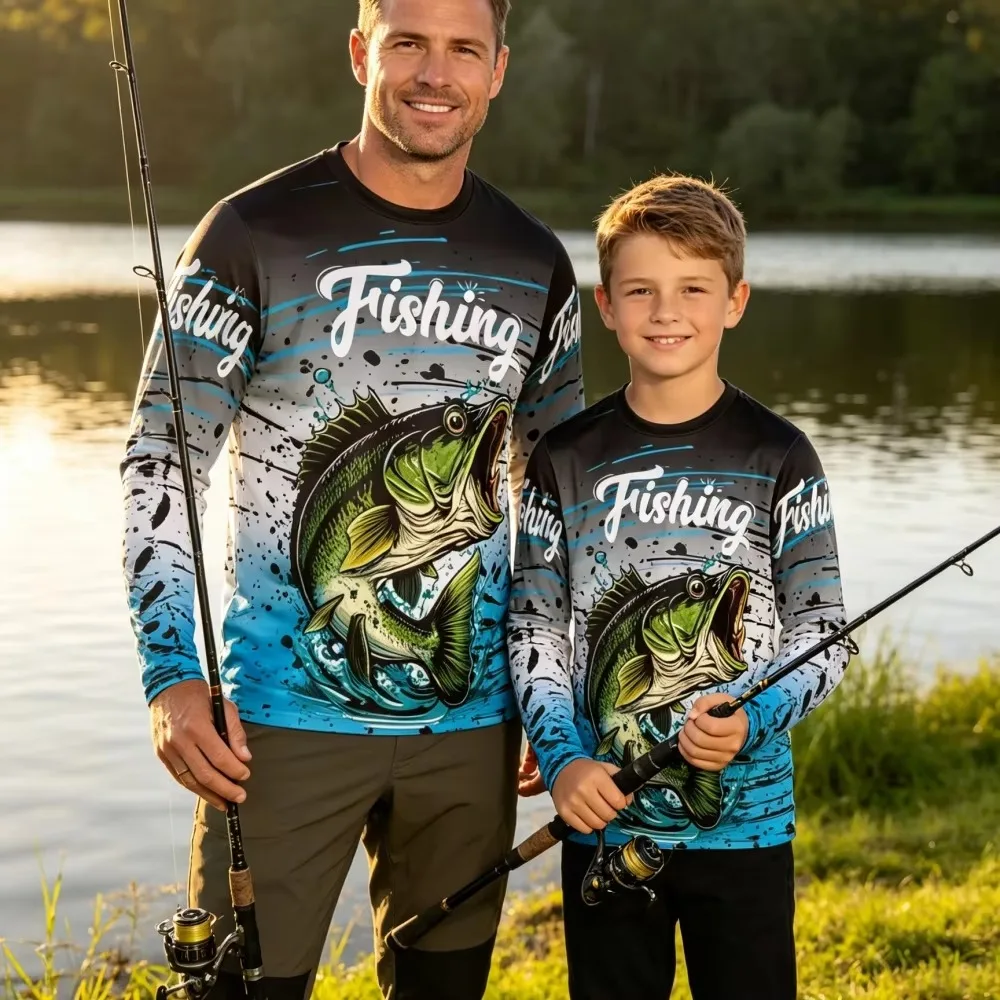 Fishing Shirt Family Matching Dad Son Fishing Shirt long sleeve fishing t shirt uv protection Fishing Apparel Dry Men T-Shirt