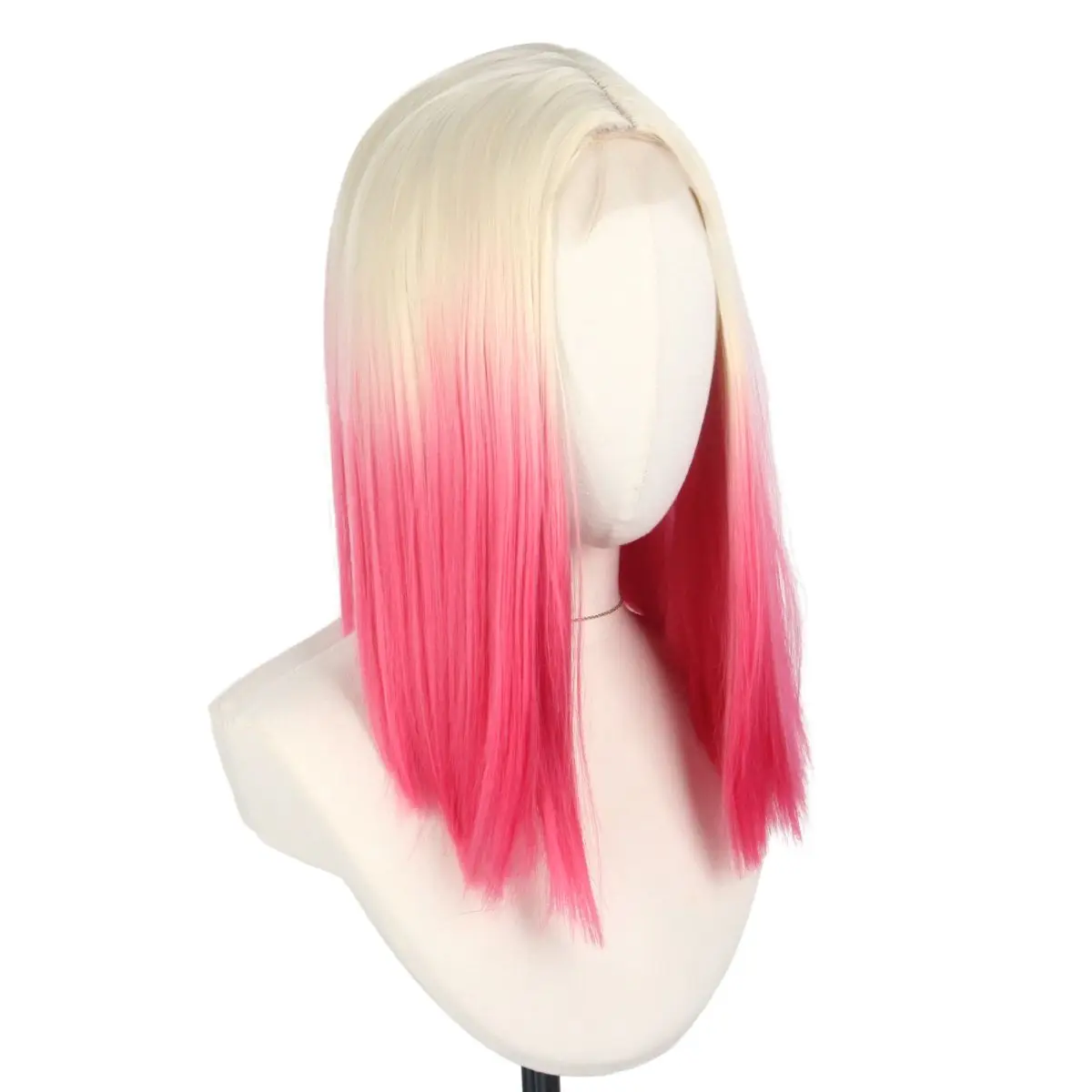 Anxin Women's Pink Ombre Wig Mid-part Short Straight Bob Synthetic Short Wig For Women Daily Use