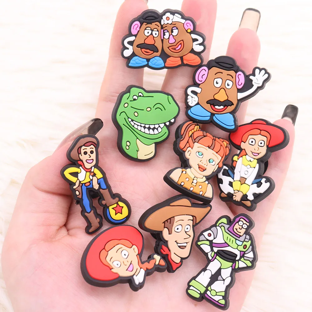 Hot Sale 1pcs Shoe Charms Disney Cartoon Toy Story Woody Buzz Lightyear PVC Garden Shoes Buckles Decoration Fit Kids X-max Gift