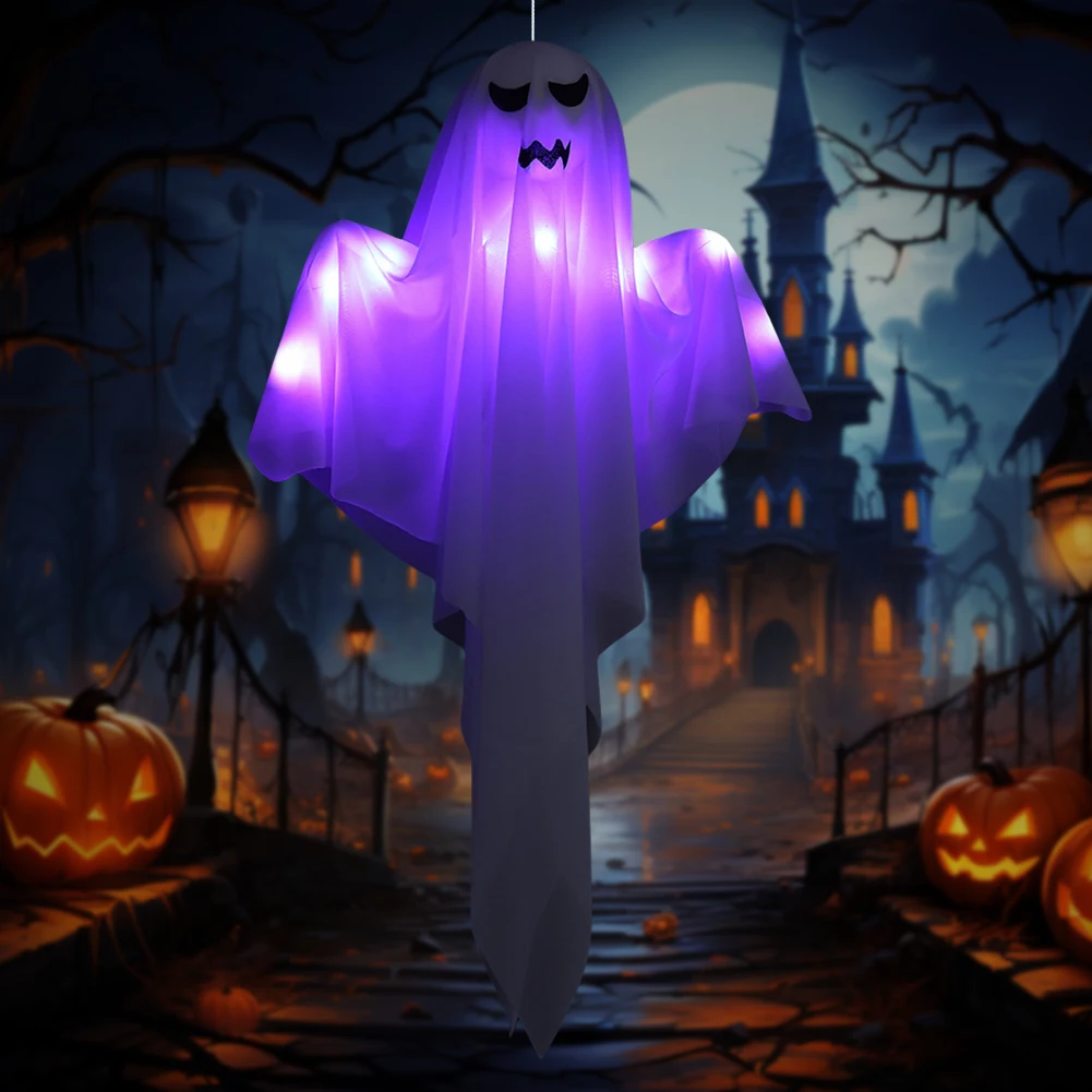 Halloween Ghost Decoration Outdoor LED Light Up Hanging Ghost Haunted House Bar Horror Props LED Glowing Party Decoration