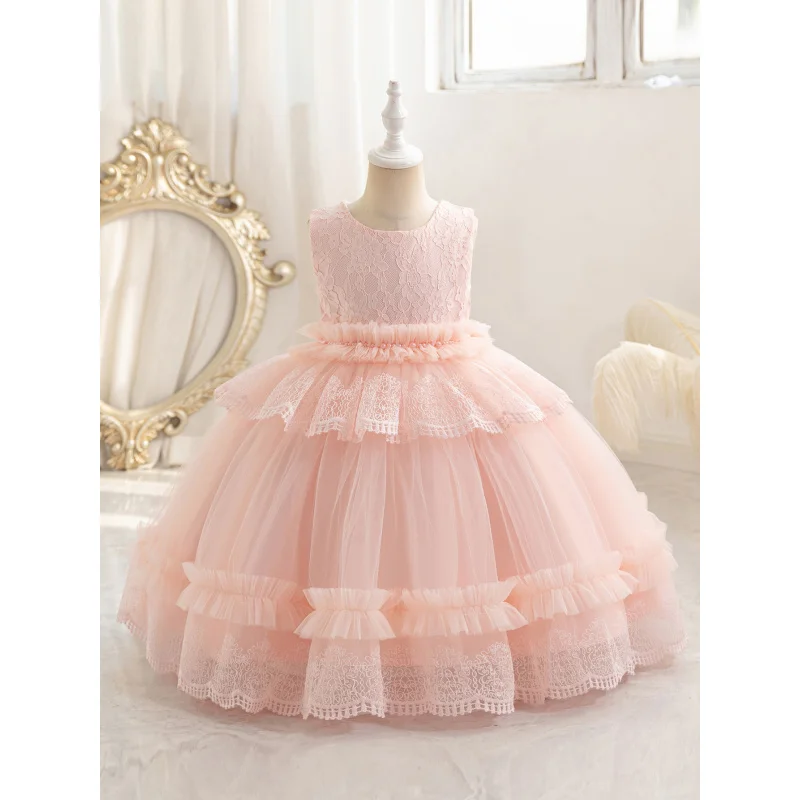 Girls' High-End Formal Dress Flower Girl Piano Performance Dress Little Girl Puffy Princess Dress Cross-Border Children's Clothi
