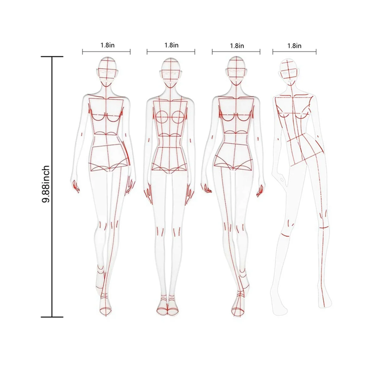 Fashion Illustration Ruler Sketch Template Sewing Ruler Humanoid Pattern Measuring Clothes,A