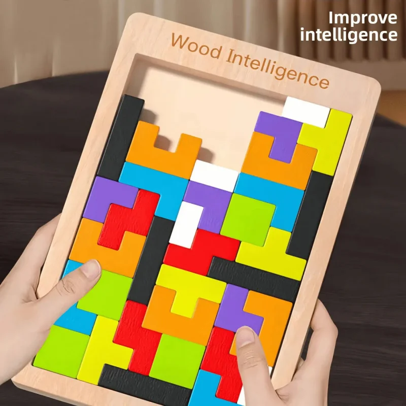 

Christmas Gift, Wooden Tetris Puzzle for Kids, Party Favors Classroom Prizes Educational Brain Teaser Game
