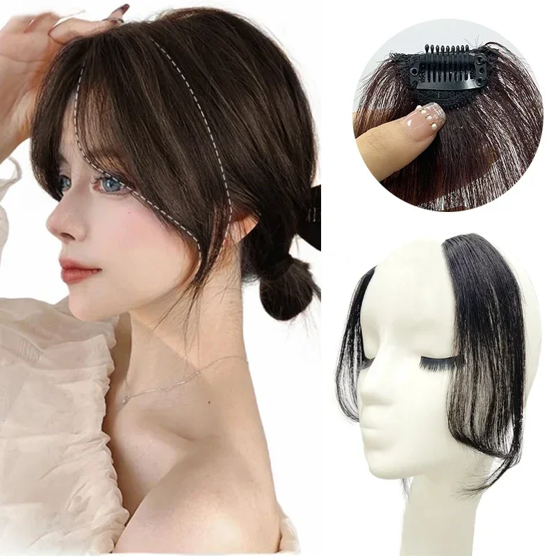 2Pcs Seamless Natural Invisible Bangs Wig Female Figure-eight Bangs 100% Human Hair on Both Sides Wig Patch Traceless Bangs