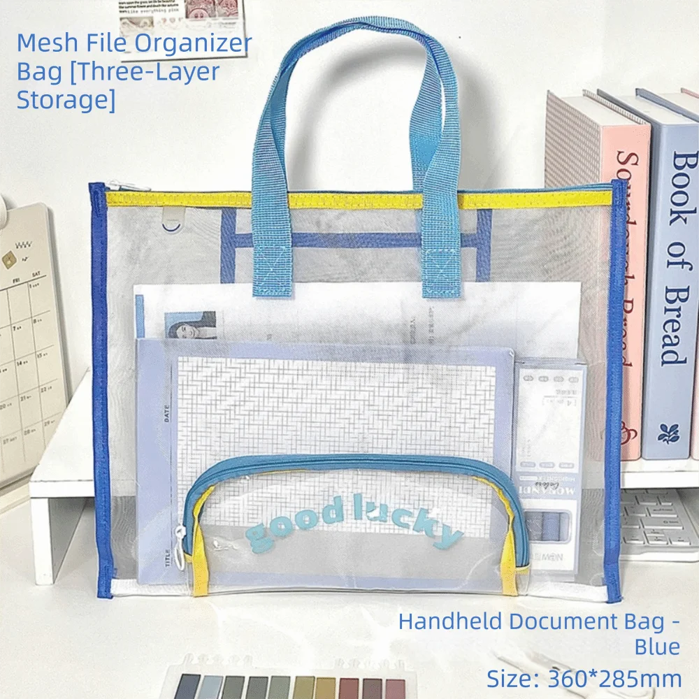 

with Zipper and Handle Project Bag Mesh Large Capacity Mesh Art Bag Thickened Waterproof Storage Bag Office Supplies