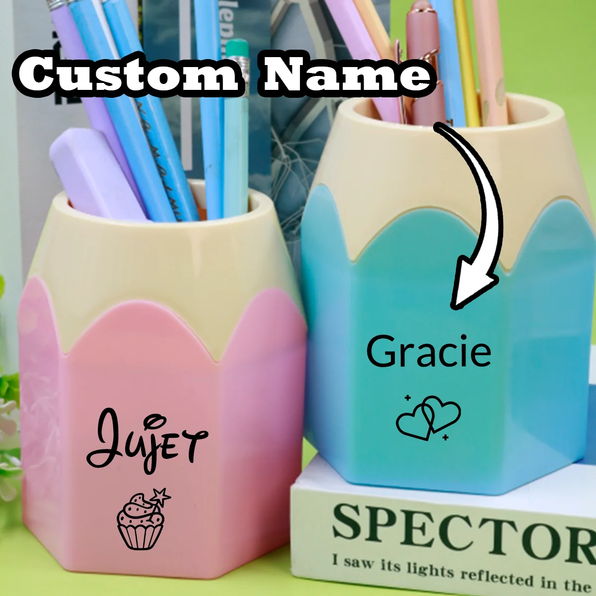 Custom Pen Holder For Desk With Name, Personalized Cute Pen Holder,Customized Desk Organizer Pen Holder,Back To School Supplies