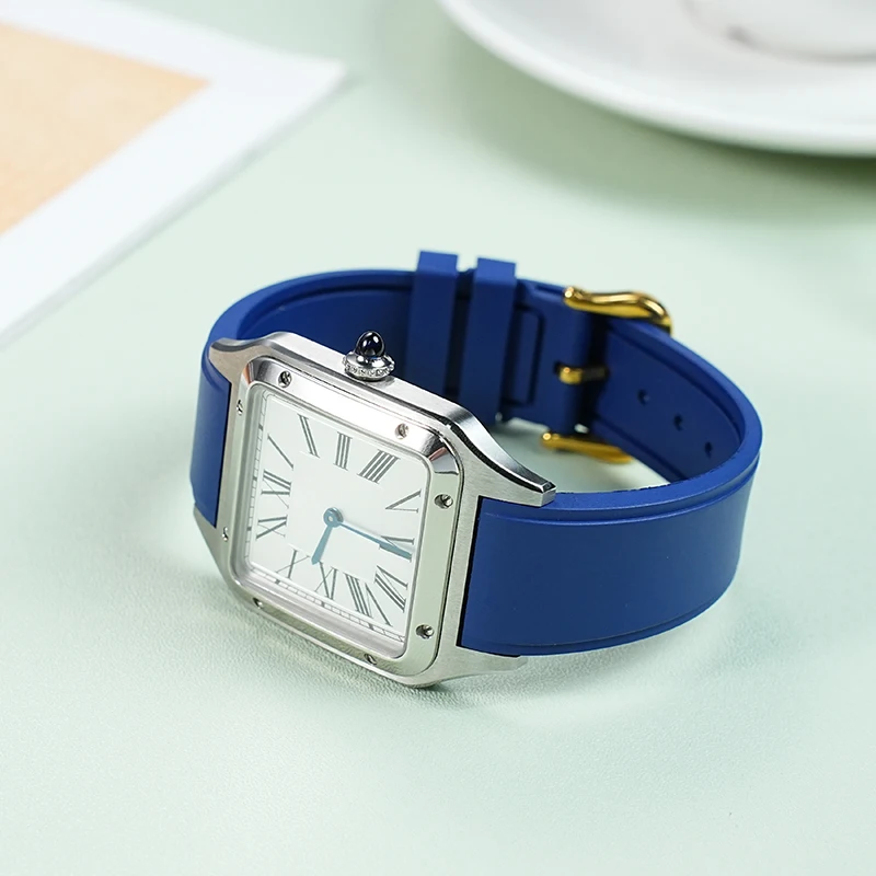 الرجال الإفراج السريع المطاط Fkm حزام ل كارتييه دومونت سانتوس 15.5 مللي متر 17.5 مللي متر النساء سوار فلوروروبر حزام (استيك) ساعة للطي المشبك