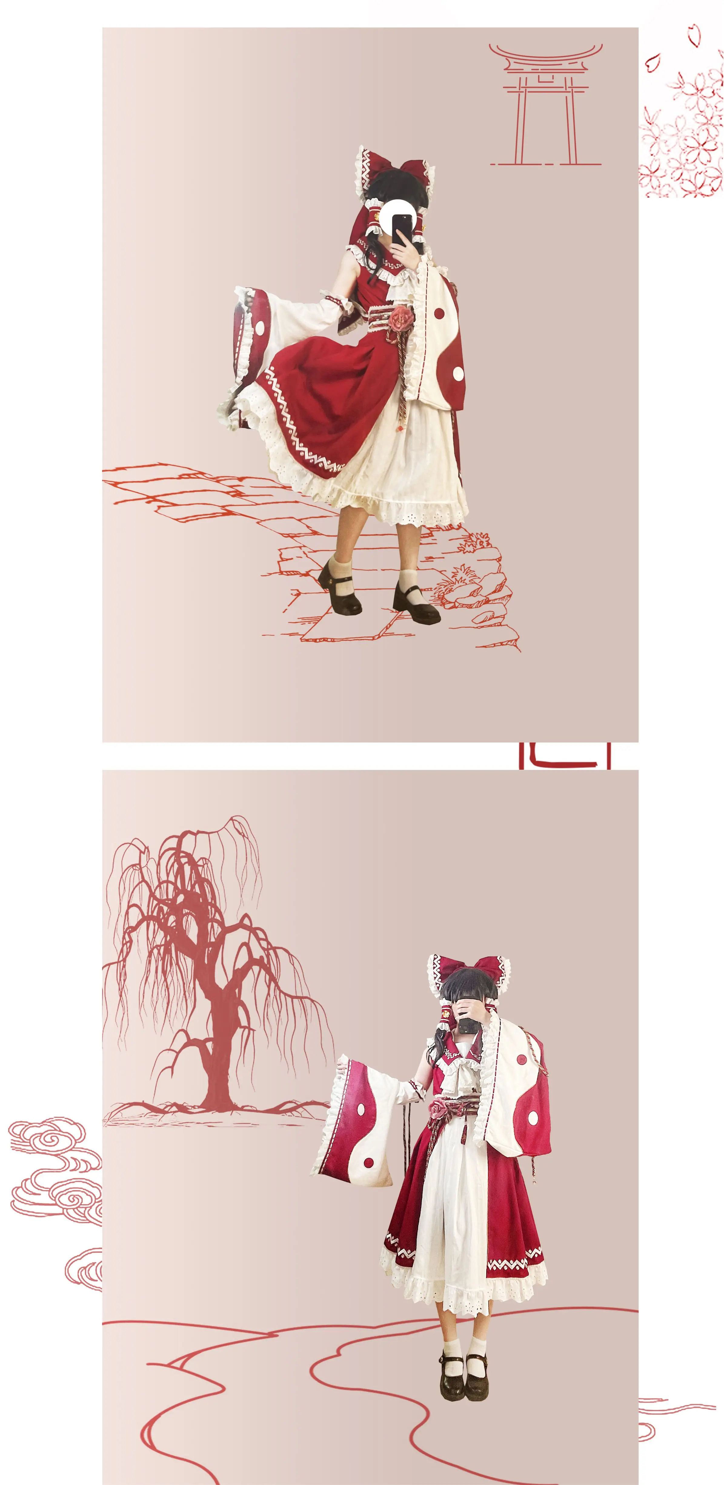 أزياء Hakurei Reimu التأثيرية لجميع القديسين وأعياد الميلاد وحفلات لعب الأدوار فستان اللعبة الهزلية مقاس S-XXL مشروع Touhou الجديد