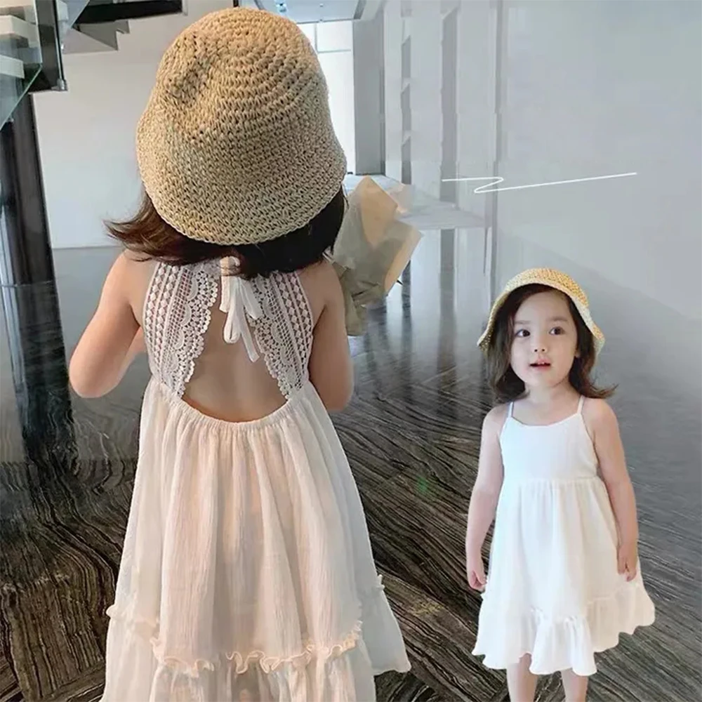 Casual Summer Kids Clothes Children\'s Clothing Fashion Halter White Suspender Girl Dresses Princess Dress Girls Clothes Vestidos