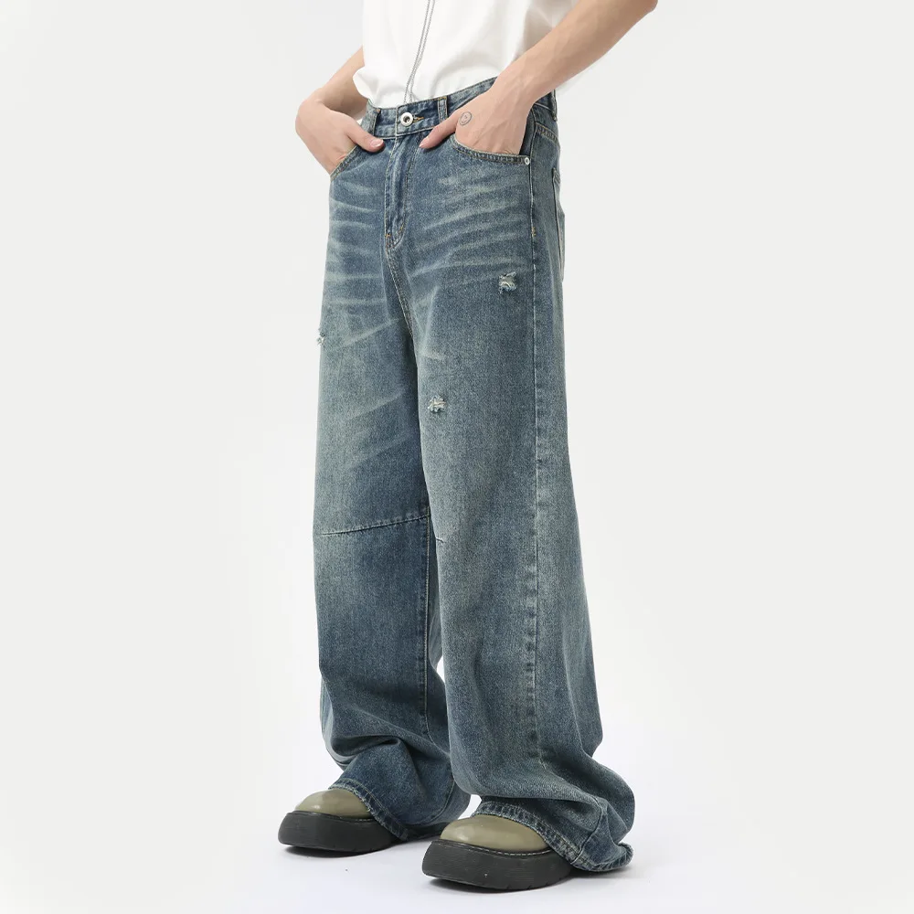 

2024 summer new product, American high street destruction wind worn mopping washed jeans