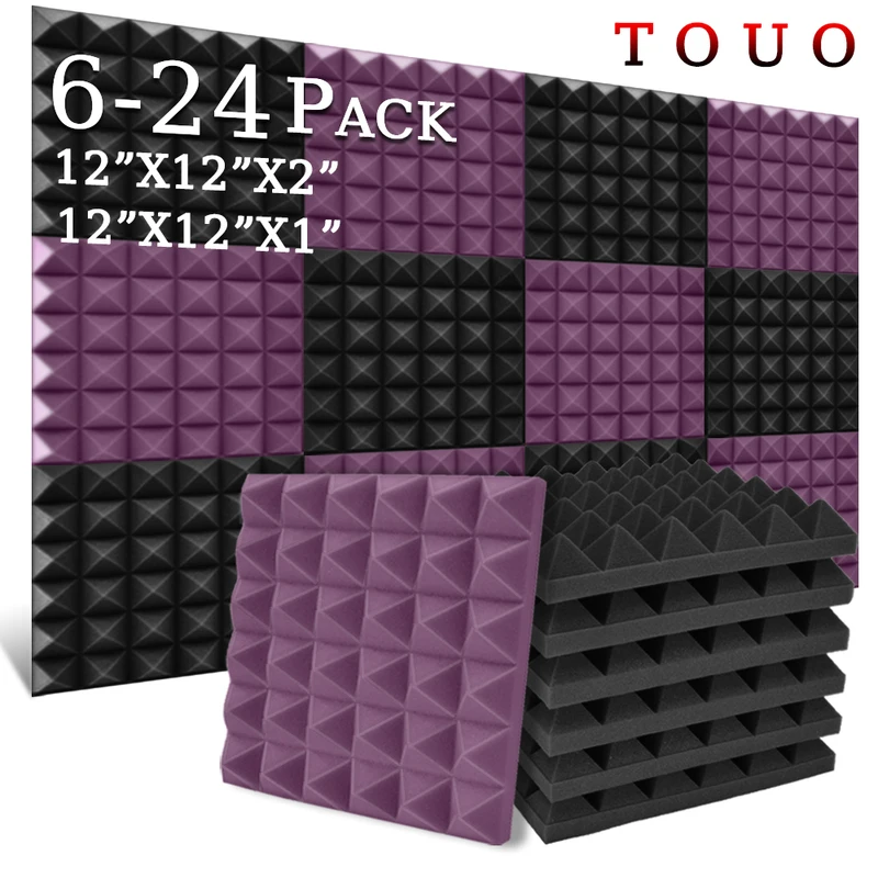 

TOUO 6/12/24 Pcs Pyramid Acoustic Foam Studio Soundproof Treatment High-Density Sound Proof Material Ktv Acoustic Treatment