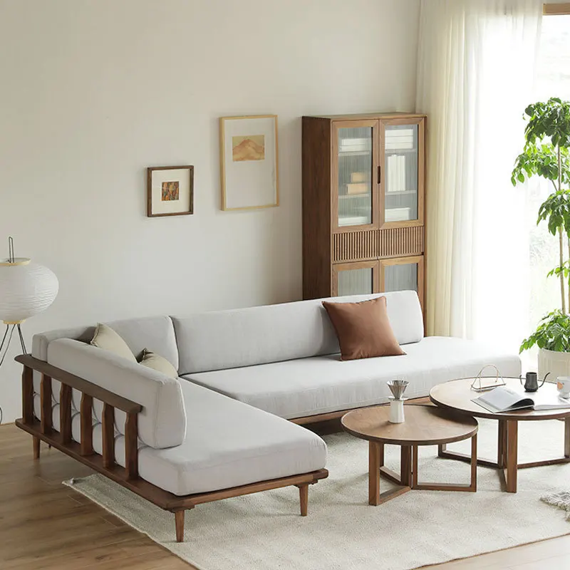 North American black walnut solid wood sofa Modern simple cherry wood log Japanese-style living room single multi-person sofa