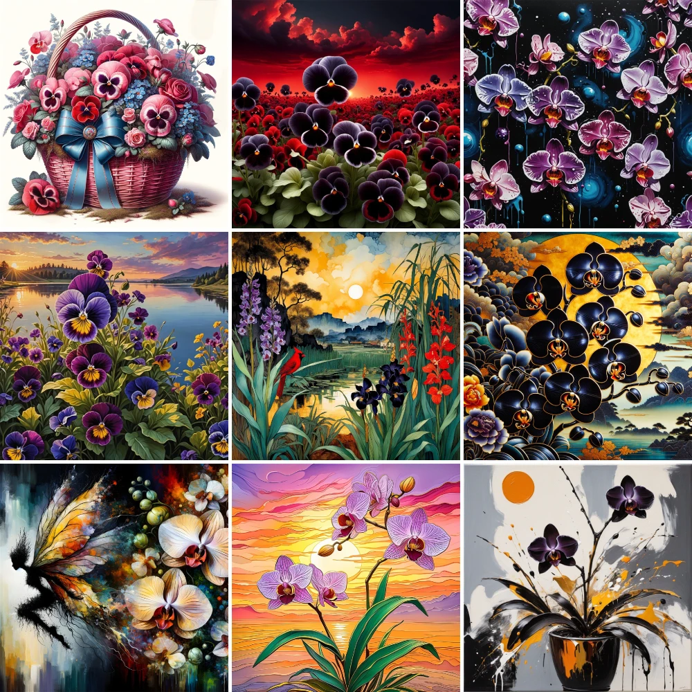 

Flowers Pansy Phalaenopsis Printed Canvas Cross Stitch Embroidery Set Needlework Handmade Handiwork Hobby Counted Needle Stamped