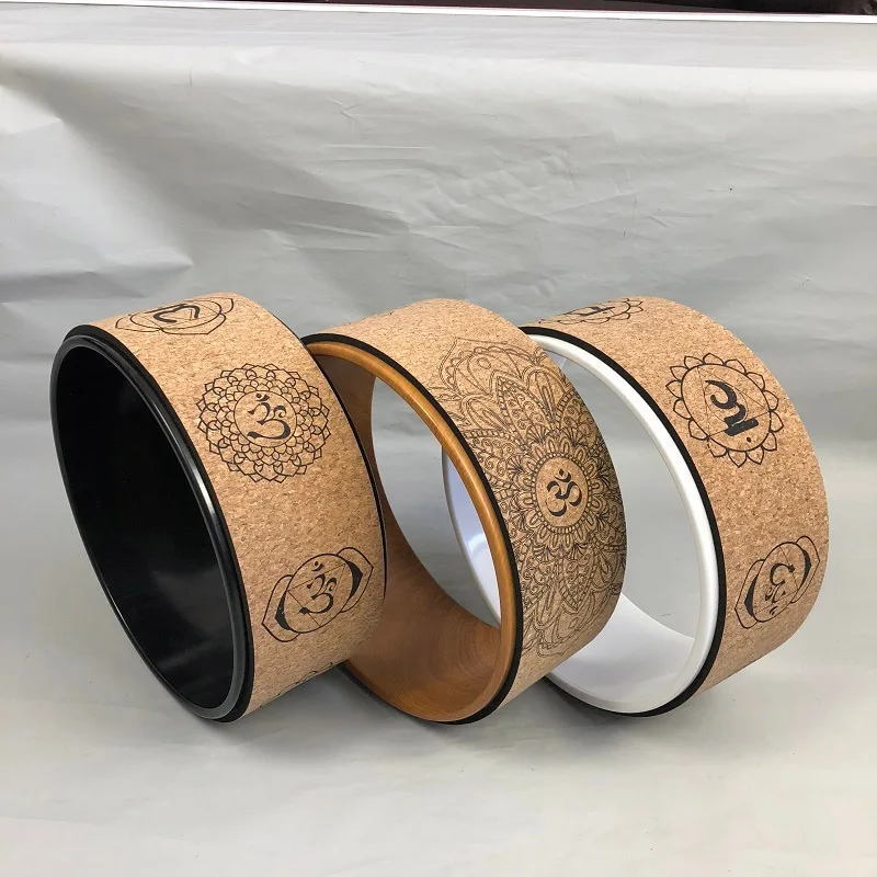Cork TPE Anti-Slip Design Eco-Friendly Double Color Yoga Wheel for Fitness Pilates Back Roller Yoga Rim