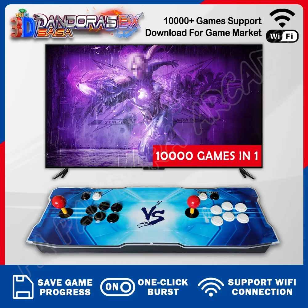 10000 All In 1 WiFi Saga EX2 Box Retro Arcade Game Console Machine 2P Cabinet 8 Way Joystcik Push Buttons Bartop