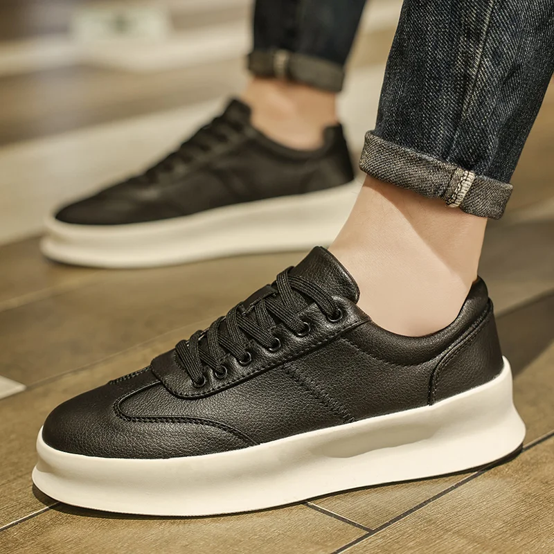 Originele Heren Sneakers Nieuwe Dikke Zolen Kleine Witte Schoenen Casual Sport Platte Hak Ronde Neus Comfortabele Trend Mode Elastische Pu