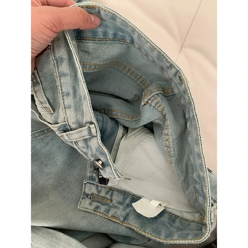 2025 Korean Style Women's Jeans | Spring Crystal Washed High Waist Wide Leg Pants, Chic Straight Cut Slim Fit Floor Length