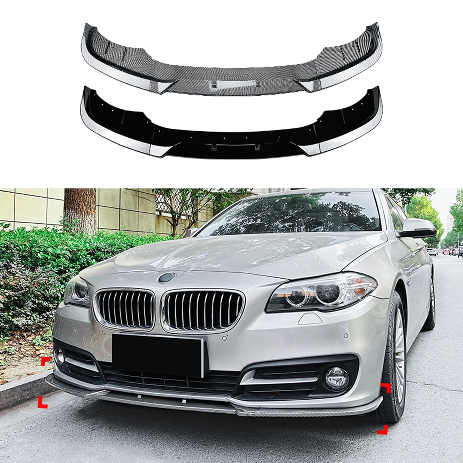 

For BMW 5 Series F10 F11 LCI 2015 2016 2017 Luxury Version Front Bumper Spoiler Lip Carbon Fiber Look/Gloss Black Lower Splitter