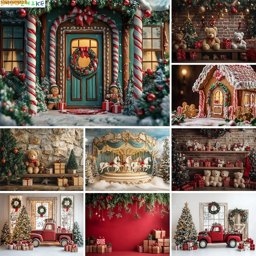

Winter Gingerbread Man Snowy House Backdrops Kids Baby Photography Family Adult Photocall Snow Forest Backgrounds