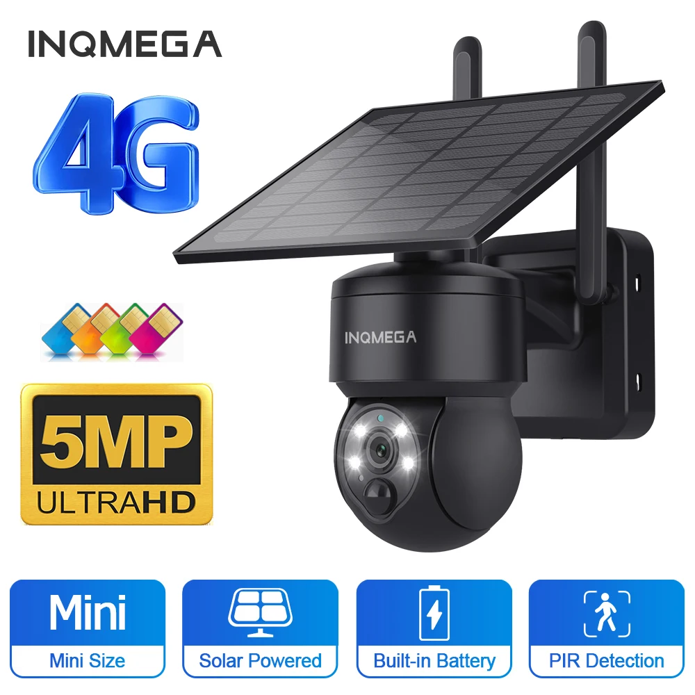 

INQMEGA 3K 5MP Solar Camera 4G SIM WIFI Outdoor Solar Panel Battery Surveillance Night Vision Security Protection Camera Video