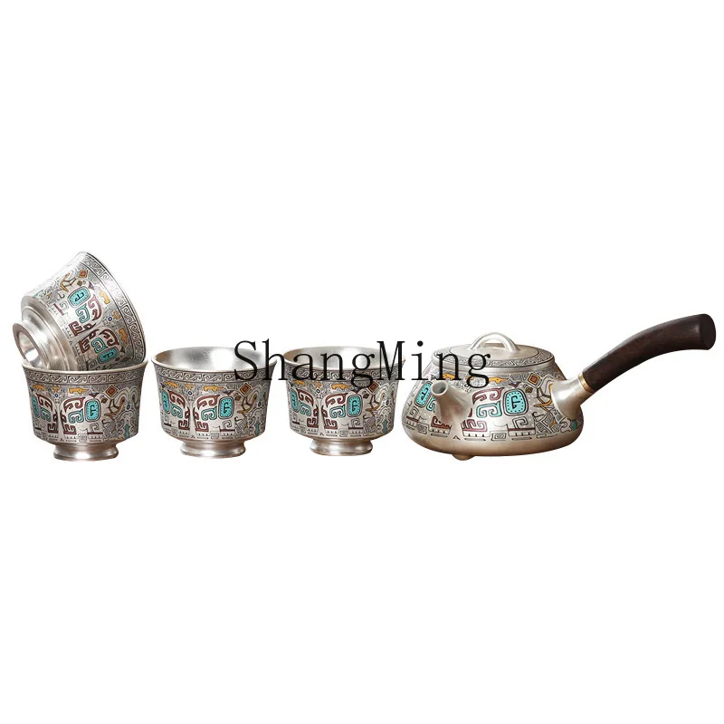 DSA four cups ceramic gold and silver wrong pattern office portable travel kung fu tea set