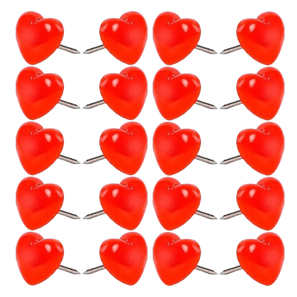 50Pcs Heart Push Pins Red Decorative Thumb Tacks Steel Point Plastic Bulletin Board Pins Cork Board Photo Note Map Markers