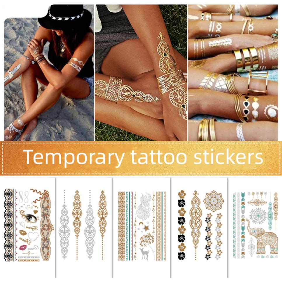 1Ps Waterproof Hot Stamping Temporary Tattoos Transfer Stickers Popular Trendy Disposable Tattoo Stickers Fake Tattoo for Woman