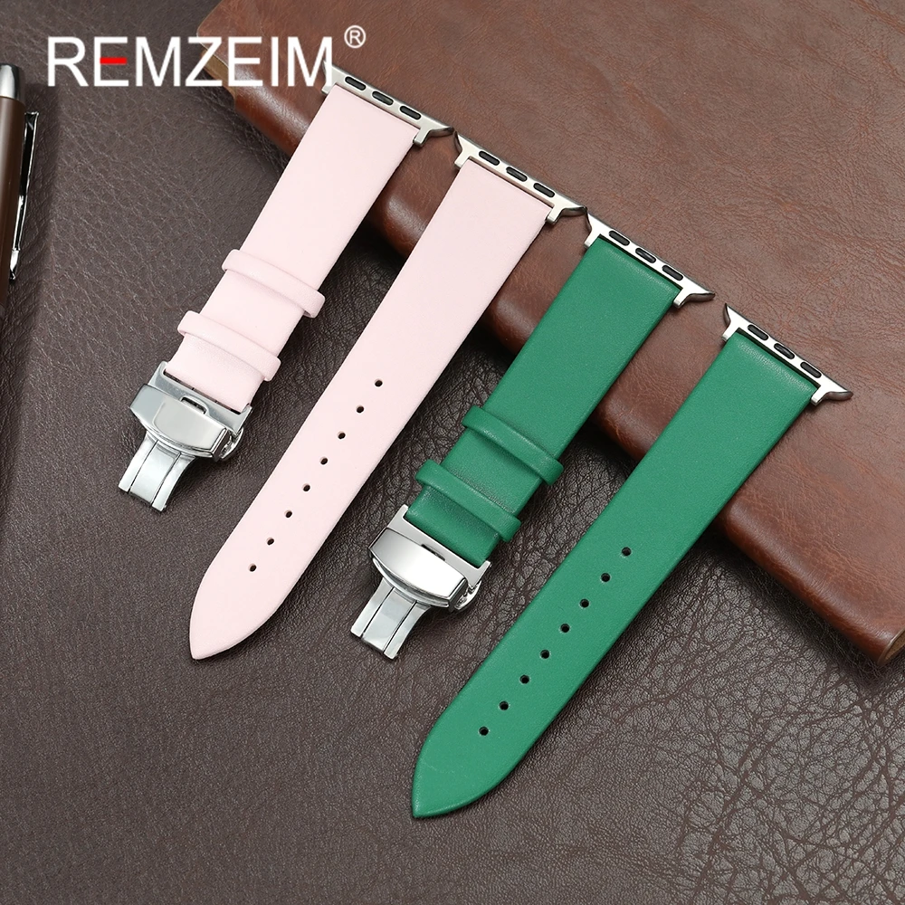 Bracelet en cuir Ultra-fin pour Apple Watch 1-10 Ultra SE 2, décontracté, souple, 38 40 41 42 44 45 46 49mm