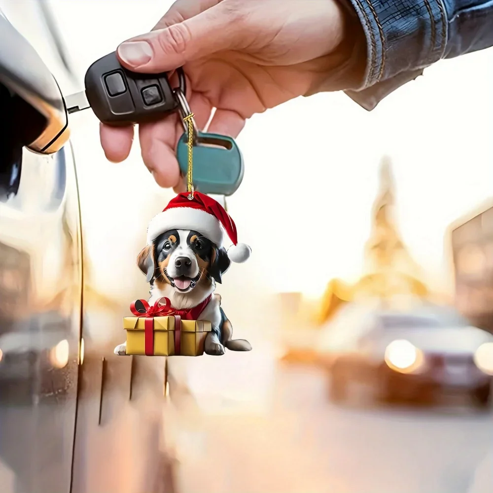 かわいいクリスマスビーグル犬ペンダント、2Dアクリル、クリスマス子犬キーホルダー、多用途のチャーム、車の装飾、バックパック、家、お祝いパーティーギフト