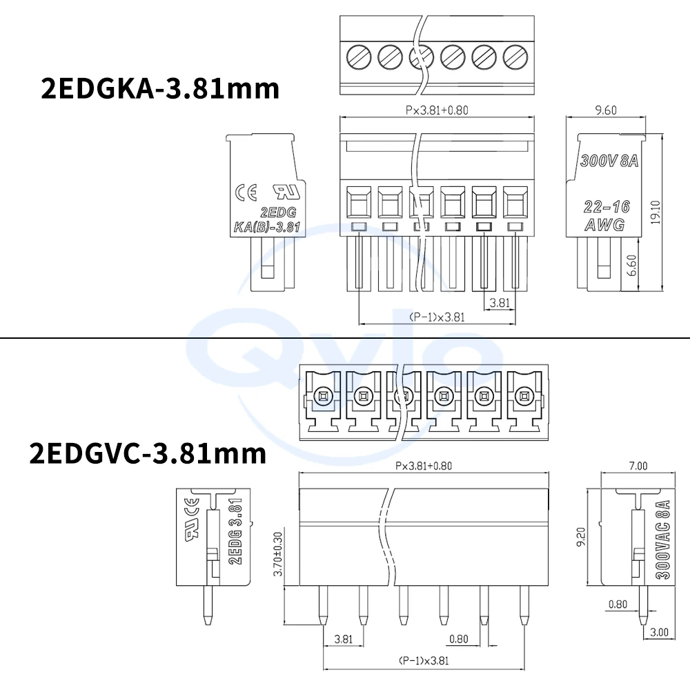 (1 Set) KF 2EDGKA 2EDGVC 3.81mm PCB Solder Terminal Block Side-Exit 15EDGV Pin Socket Straight Pin Socket 2~16Pin 15EDGKA 3.81