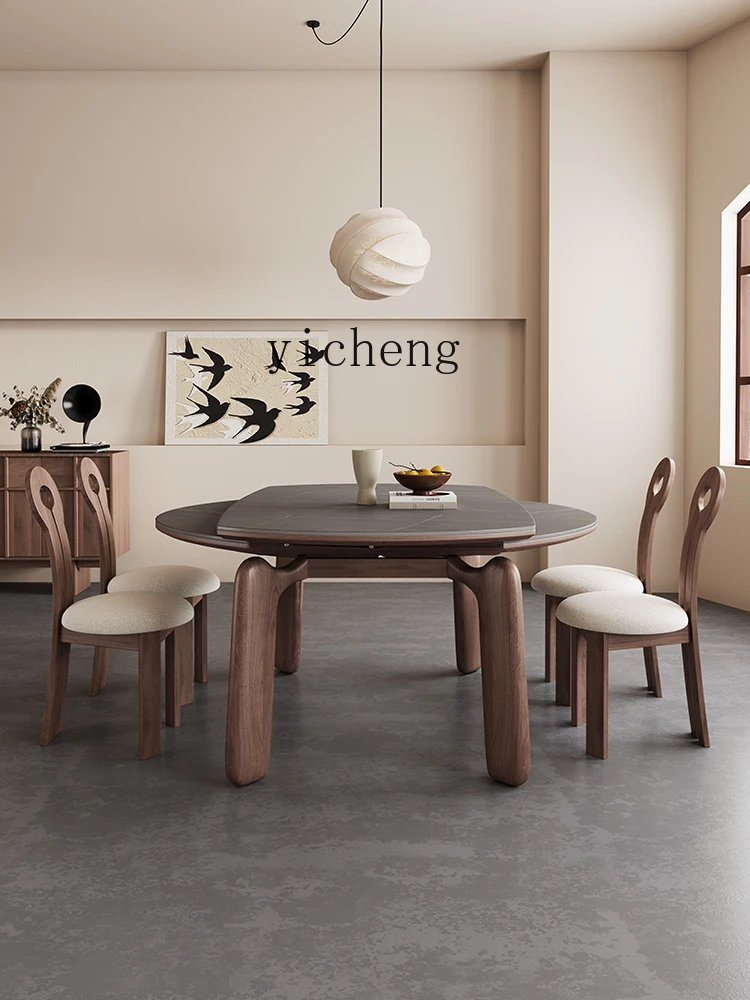 Zf Folding Solid Wood Dining Table and Chair Retractable Square round 2024 New Mid-Ancient Silent Style