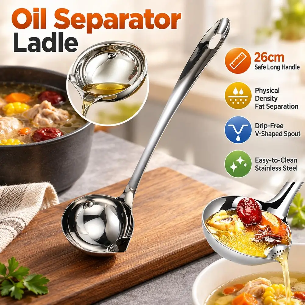 Stainless Steel Oil Separating Spoon Soup Colander Kitchen Gravy Oil Soup Fat Separator Yogurt Oil Skimmer Spoon Tool