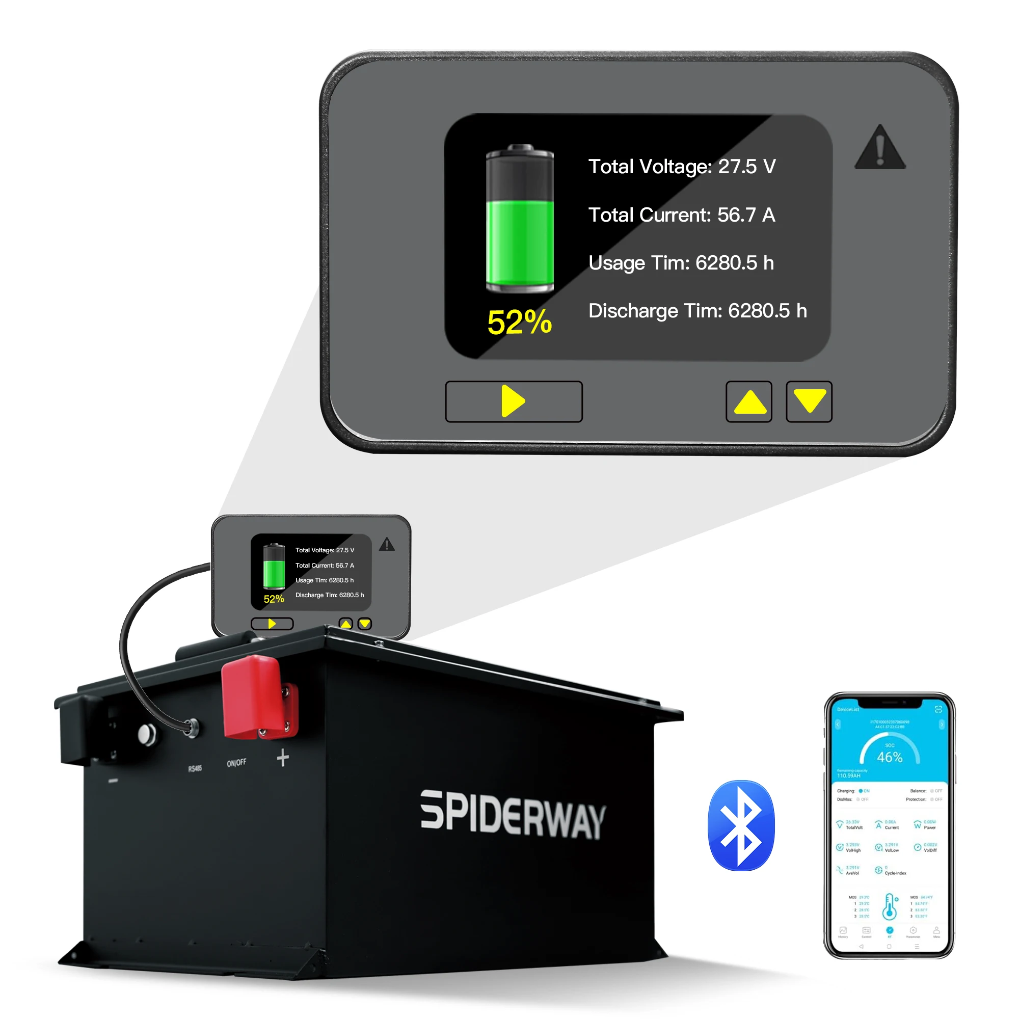 48V 105Ah Golf Cart Lithium Battery Built-in 200A BMS W/ Charger, Support APP & Bluetooth, for EZGO TXT