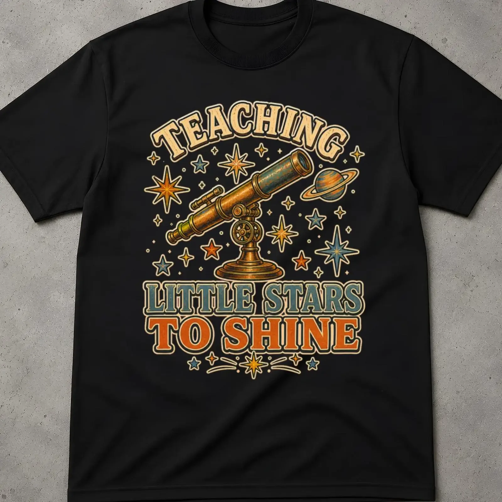 Teaching Little Stars To Shine Vintage Astronomy Teacher T Shirt Retro Space Celestial Telescope Design for Educator vintage
