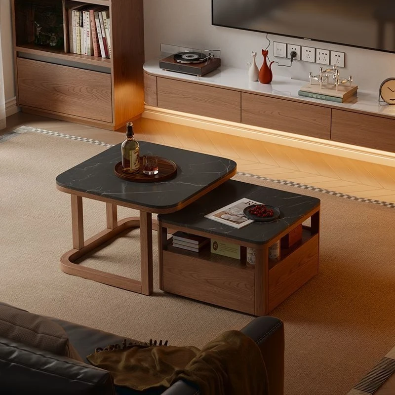 

Solid wood telescopic square coffee table combination, living room household small apartment modern
