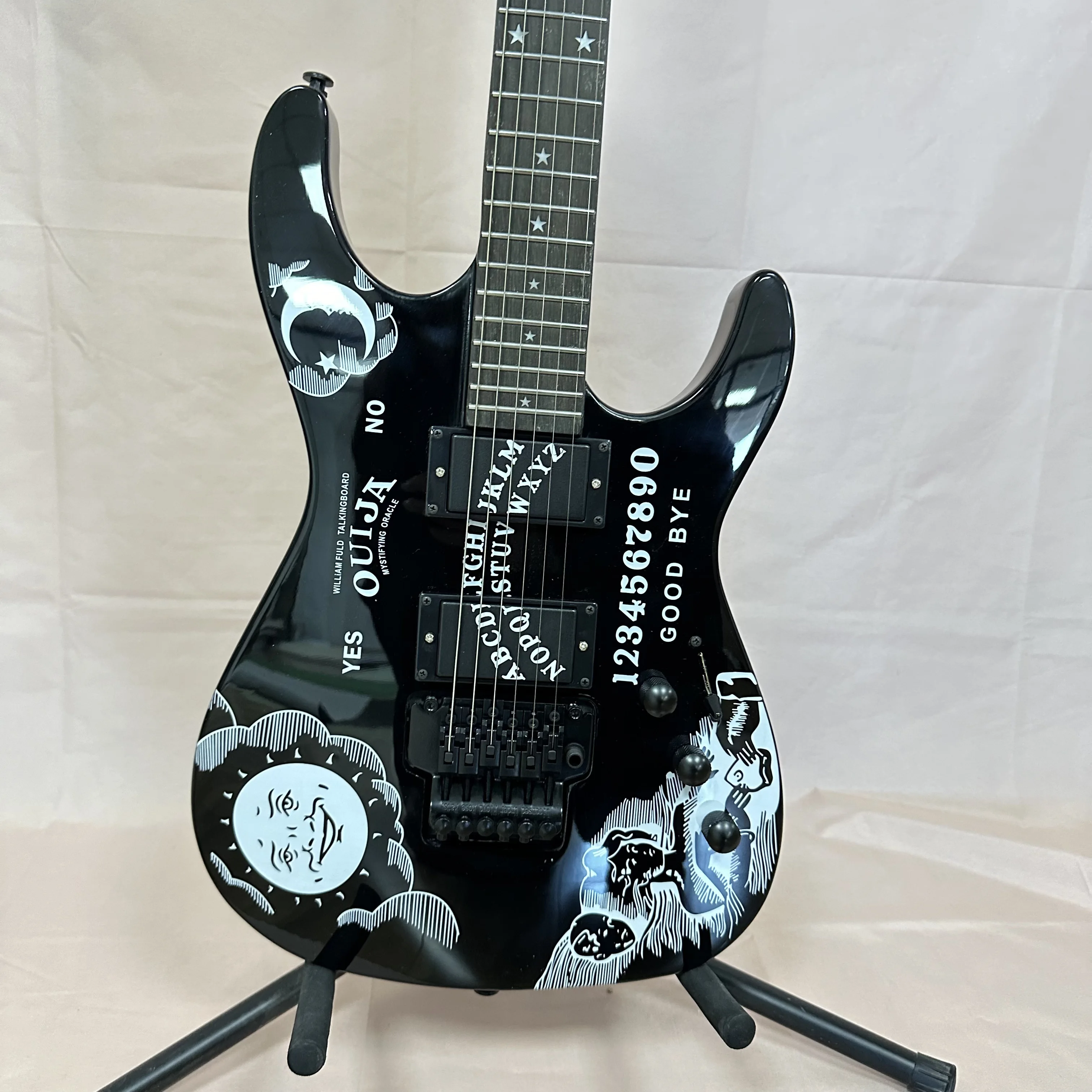 Moon Ouija Graphic Electric Guitar Black Body Double Humbucker Tremolo Occult Dark Metal Rock Guitar In Storck
