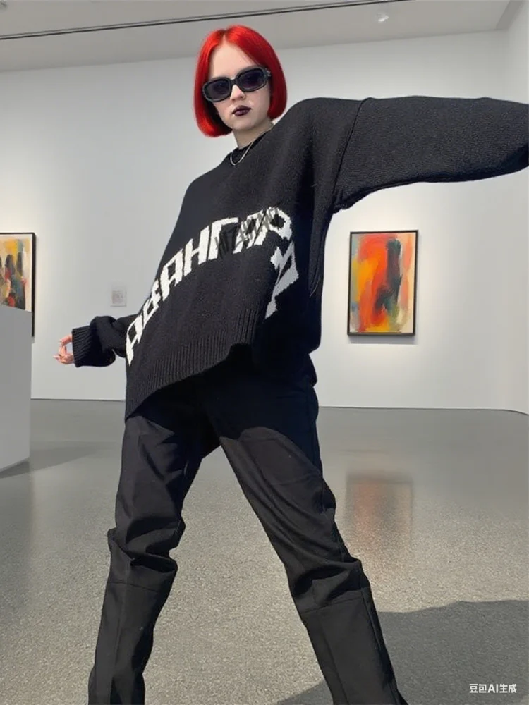 Y2K Women's Winter Loose Fit Printed Sweater Comfortable Casual Knitwear for Seasonal Fashion