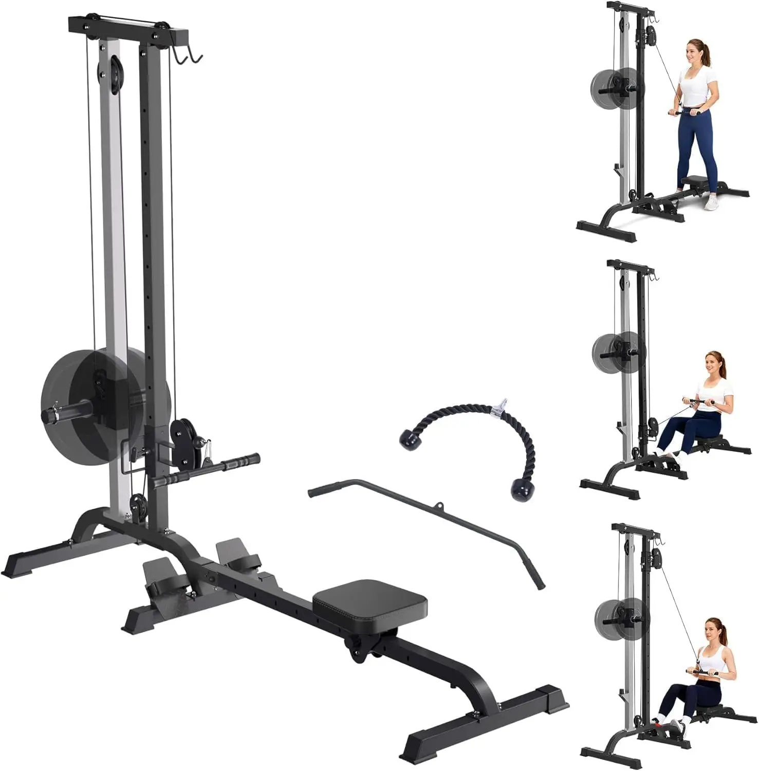 Full Body Home Gym 2 In 1 Rowing Cable Machine Adjustable Resistance Lat Pull Down Low Row High Low Pulley Stations Strength Tra