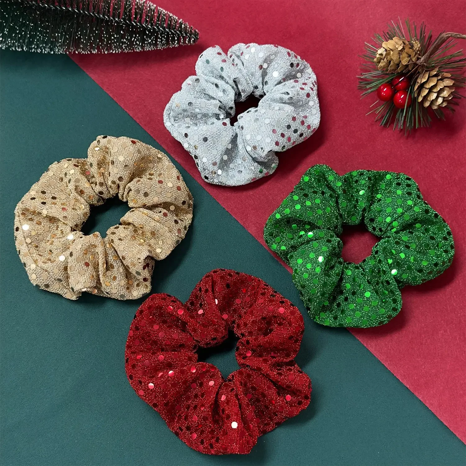 Round Sequins Mesh Scrunchy High Elastic Ponytail Hair Tie for Women Advanced Fabric Hair Rope Christmas Hair Accessory Sturdy