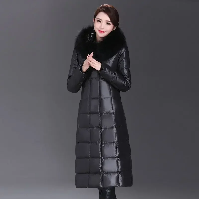 Down Jacket Winter Coats Women X-Long Down Coat Fur Collar Thickened Warm Slim Long Sleeve Zipper Hooded Jacket Luxury Designer