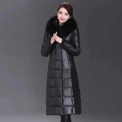 Daunen jacke Winter mäntel Frauen x-langer Daunen mantel Pelz kragen verdickt warm schlank Langarm Reiß verschluss Kapuzen jacke Luxus Designer