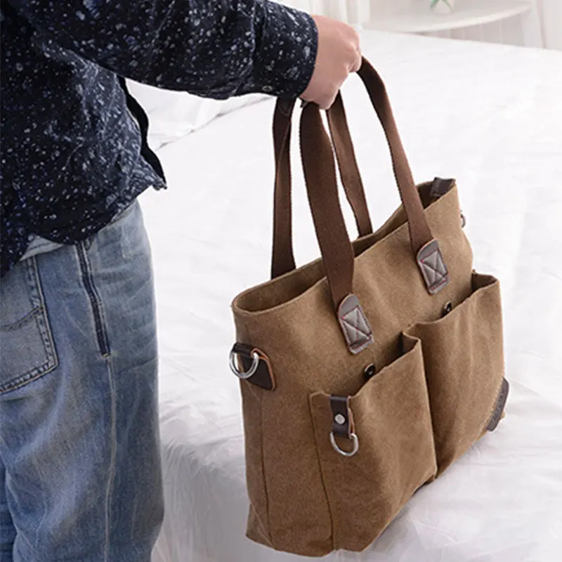 Womens Mens Messenger One Shoulder Bag Wear-Resistant Washed Canvas Laptop Bag Business Casual Crossbody Bag Tote