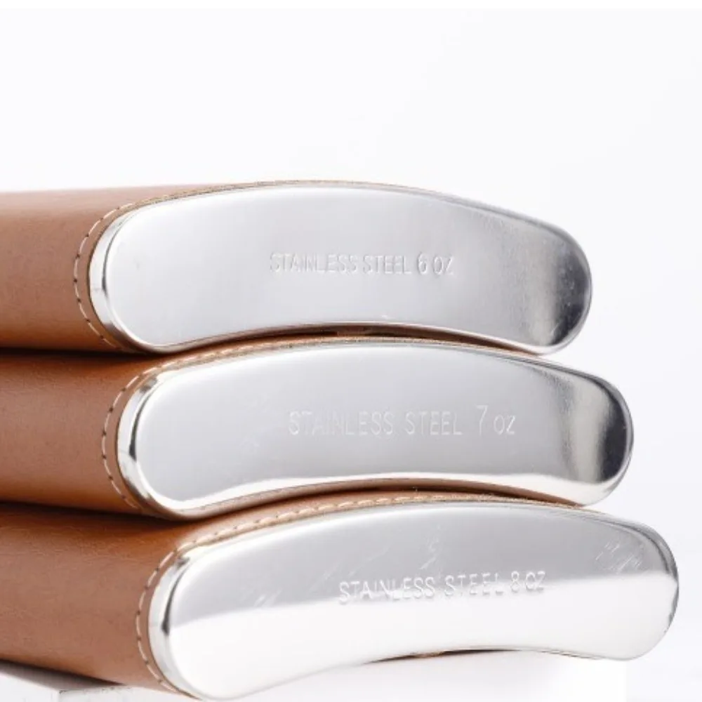 Portable Stainless Steel Hip Flask Leather Wrap 6/7/8oz Whisky Flagon Leakproof Drinking Bottle Wedding Party