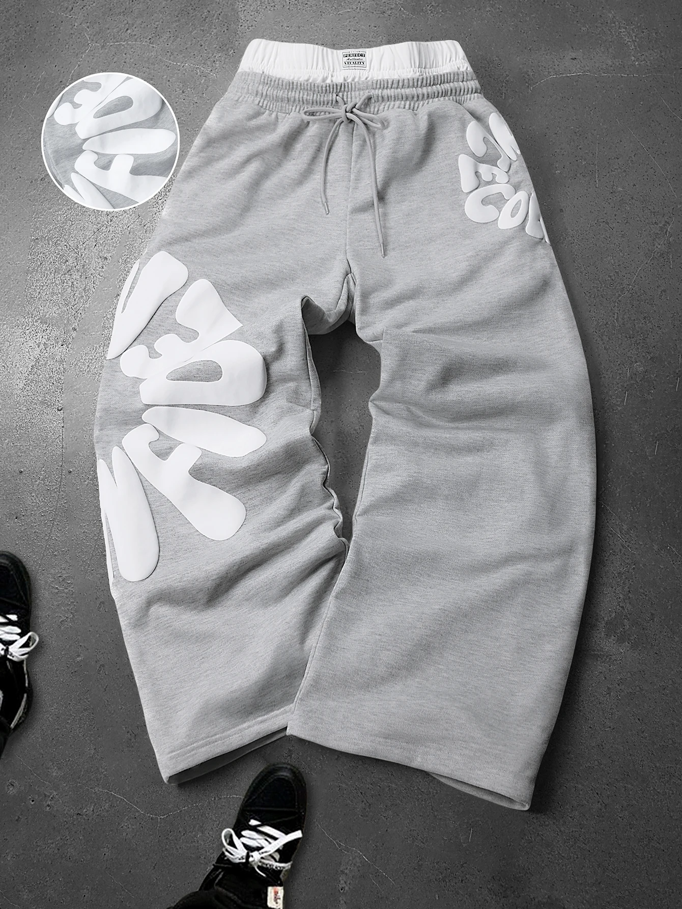 Men's Oversized Streetwear Sweatpants Brand Contrast Waist 3D Puff Letter Print Polyester Gray Multi Color Pants S-2XL All Size