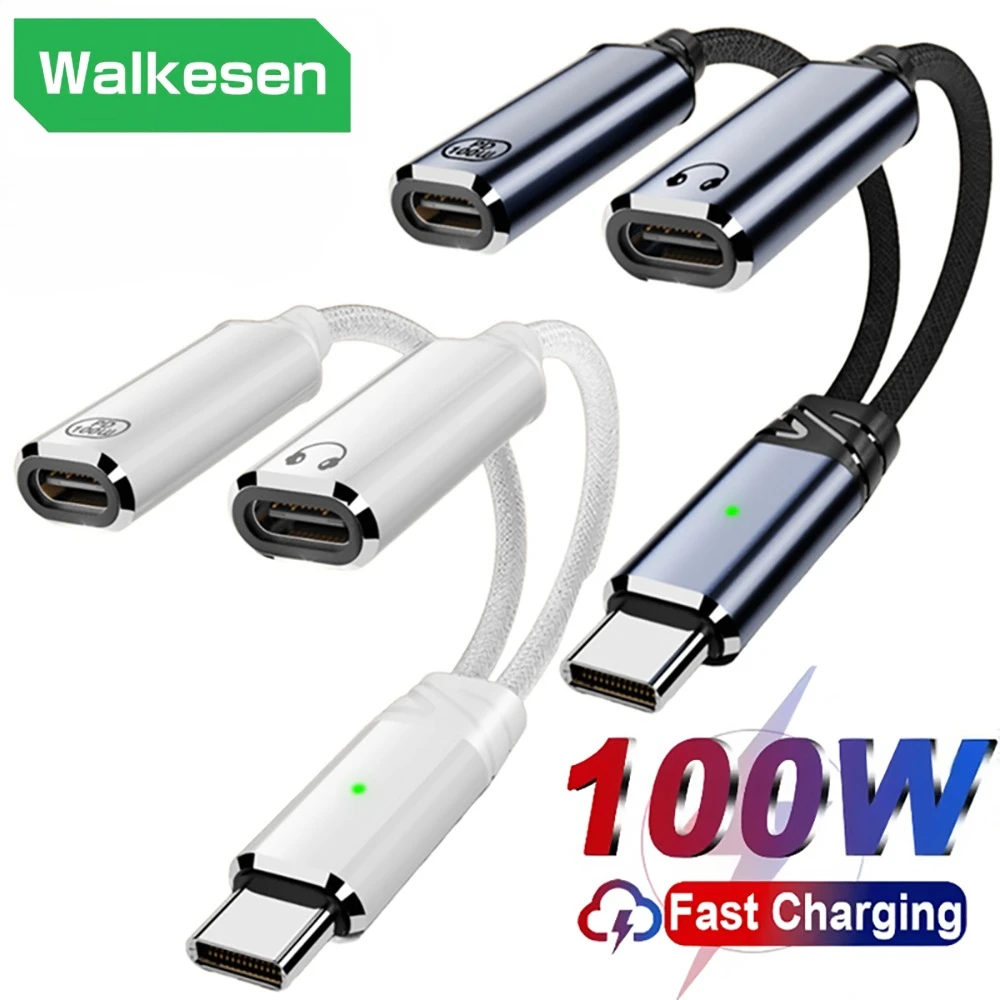 OTG 2 IN 1 Headphone Jack Audio Converter PD 100W Fast Charging USB C to Dual Type-C Headphone Adapter for Samsung iPhone Xiaomi