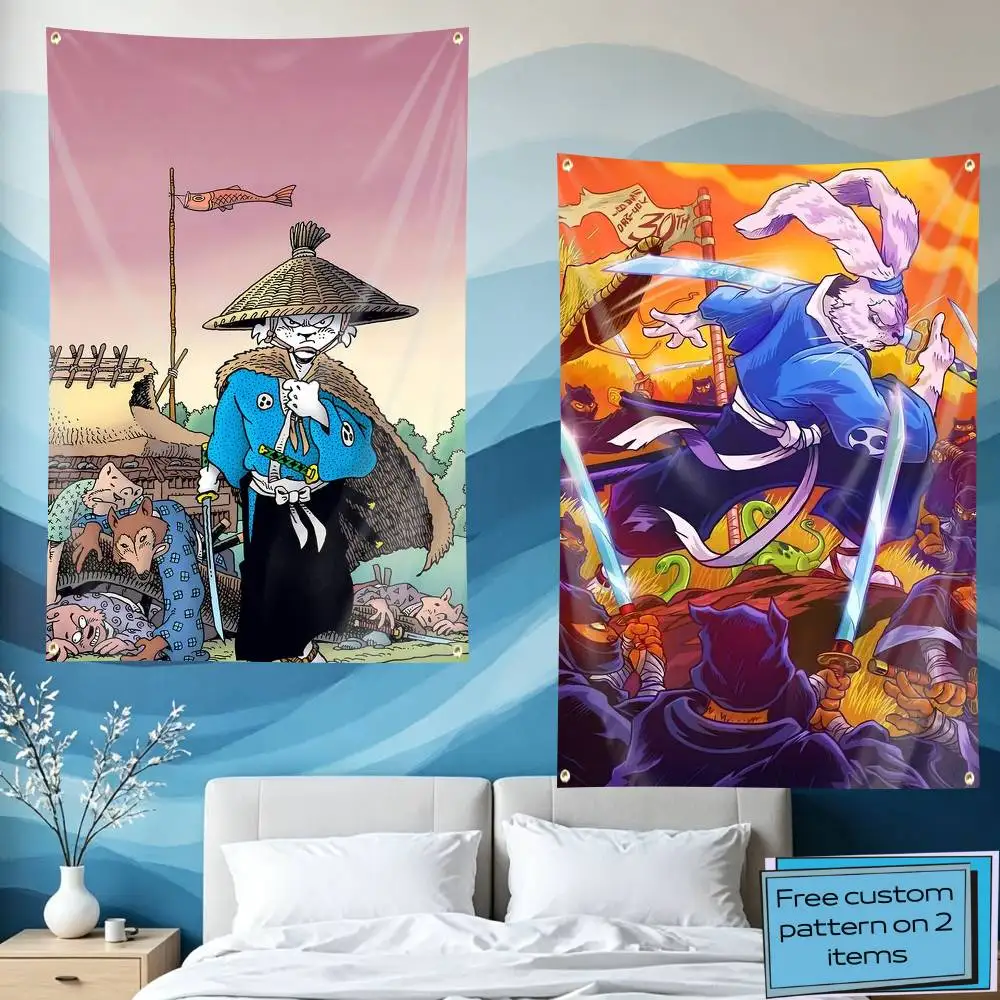 Samurai Bunny U-Usagi Yojimbo Retor Flag Tapestry Banner for Bedroom Living Room Outdoor Camping Custom Supported