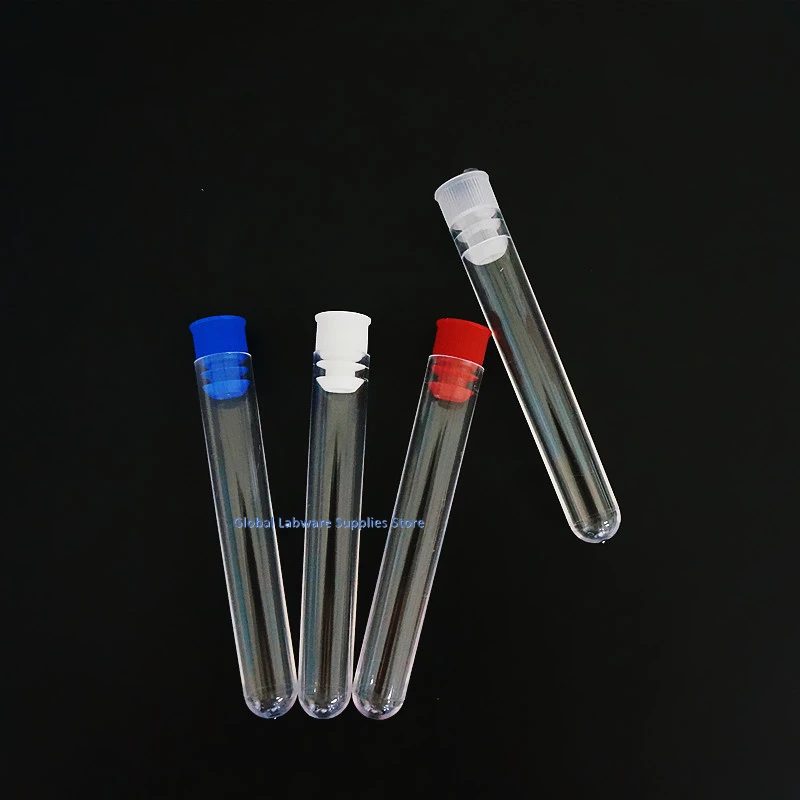 50/100pcs/lot Clear Plastic Test Tubes with Color Plugs Diameter 12/13/15/16mm PS Benzene-penetrating Test Tube