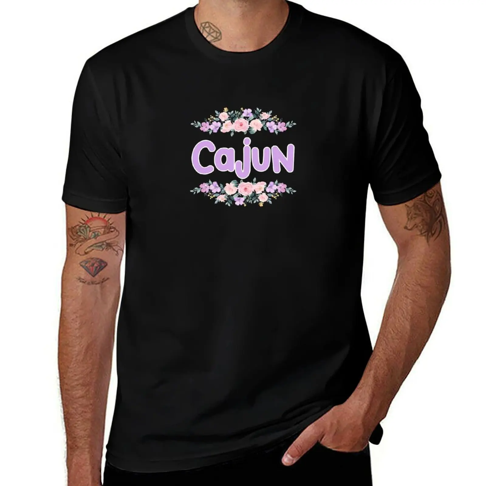 Purple Flower Cajun Name Label (Black) T-Shirt blue lock tops heavy weight t shirts for men