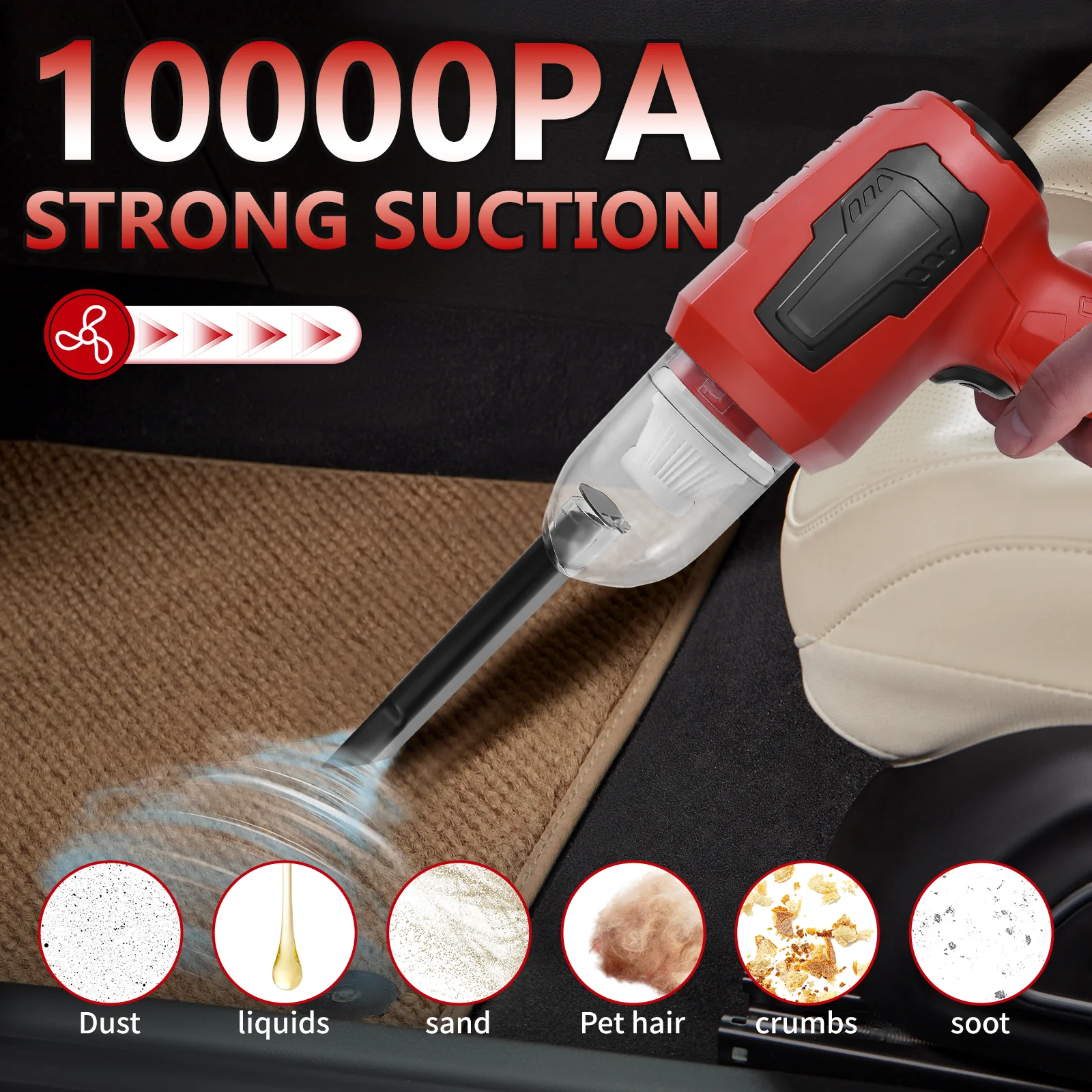 Cordless Handheld Car Vacuum Cleaner 10000Pa Home Vacuum Cleaner and Air Duster with Multi-Nozzles for Milwaukee 18V Battery Pin