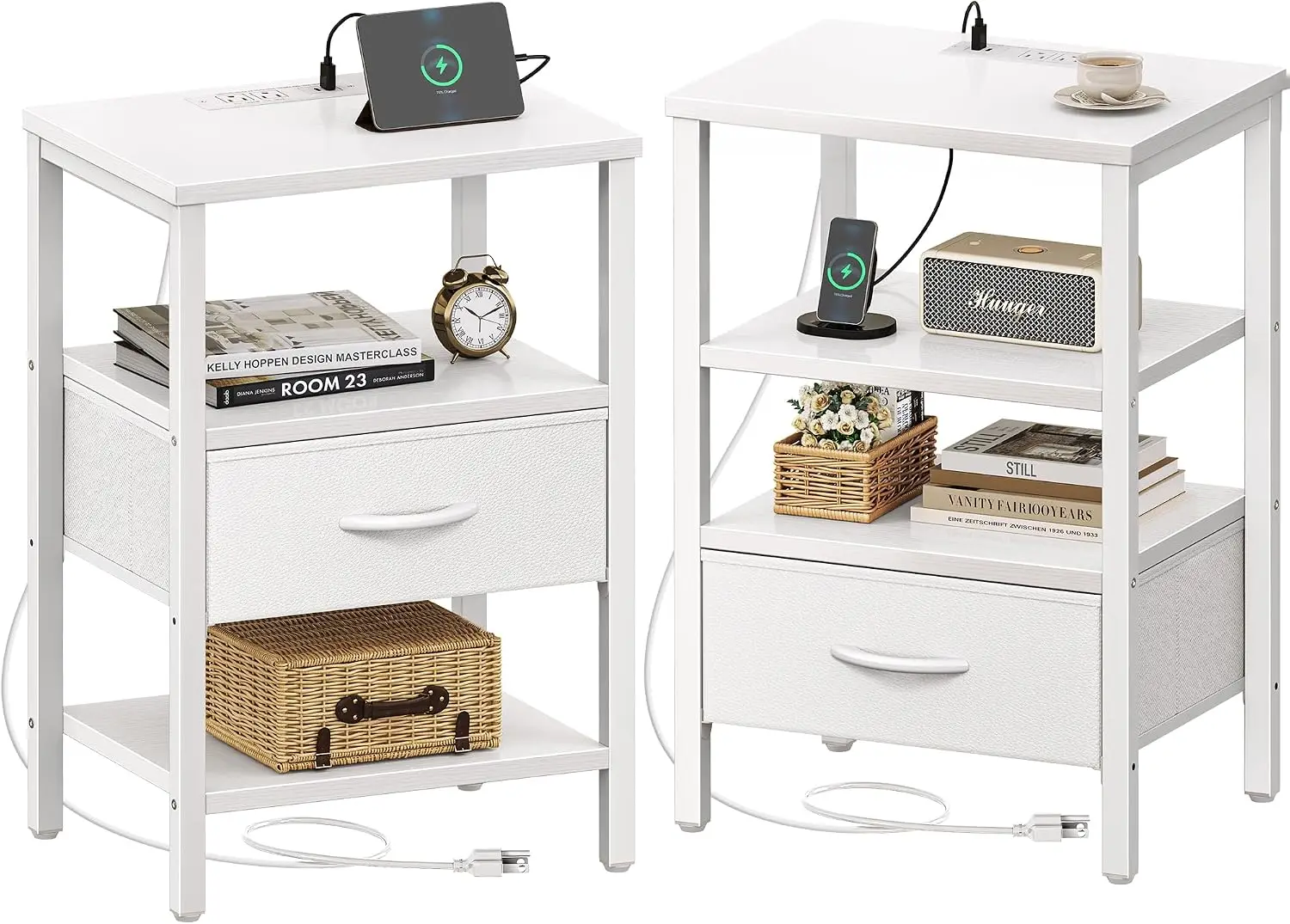 2-Piece Nightstand Set with Charging Station and USB-C Port, Bedside End Tables
